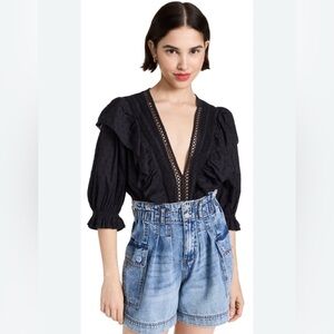 FARM Rio Black Ruffle Blouse Bodysuit